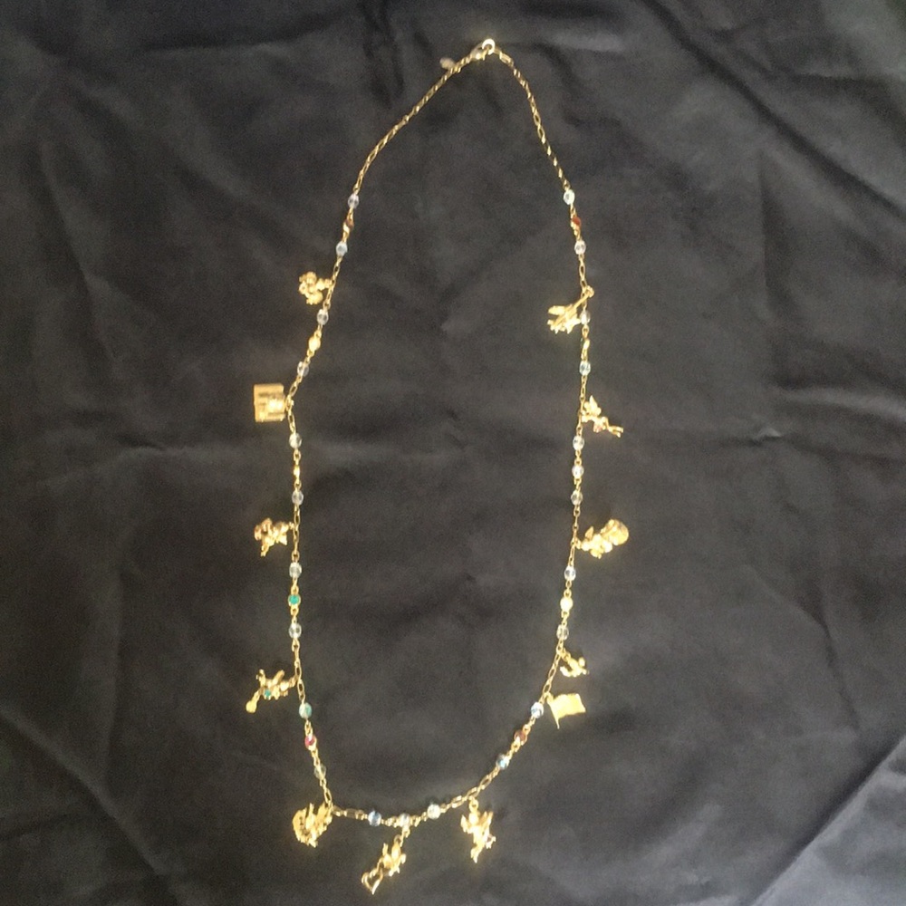 KIRKS FOLLY GOLD TONE RHINESTONE ANGELS NECKLACE